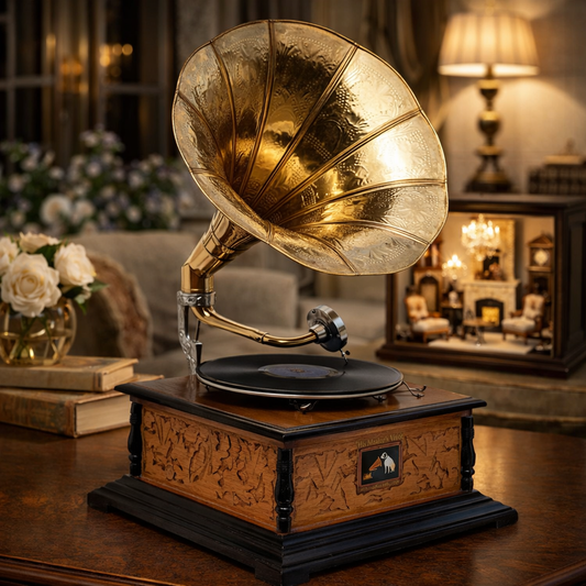 Vintage Brass Playable Square Gramophone | EnamorarDecor