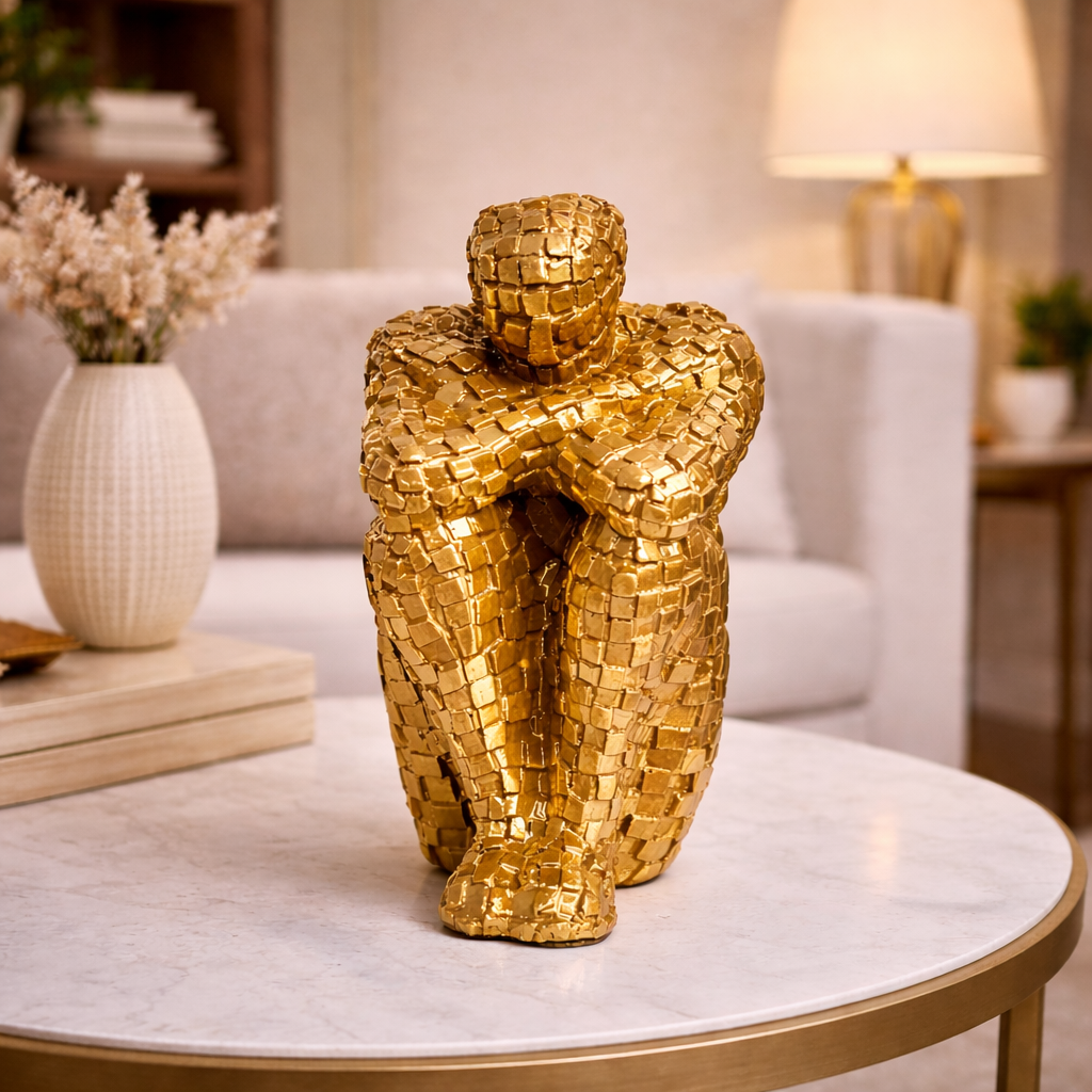 Luxury Golden Mosaic Thinking Man Abstract Statue | EnamorarDecor