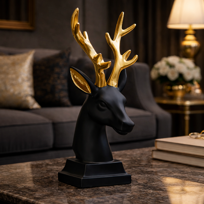 Luxury Black Deer Head Gold Horn Decor | EnamorarDecor