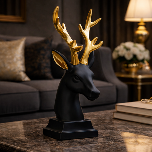 Luxury Black Deer Head Gold Horn Decor | EnamorarDecor