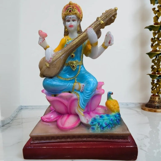 Medium Goddess Saraswati Sitting on Lotus Statue | EnamorarDecor