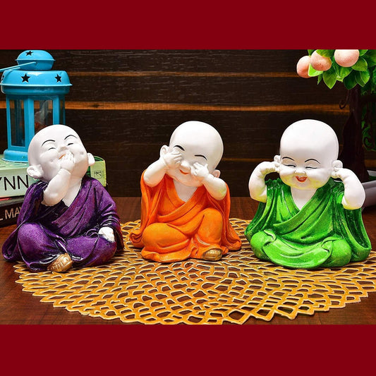 Multicolor Resin Laughing Buddha Set of 3 | EnamorarDecor