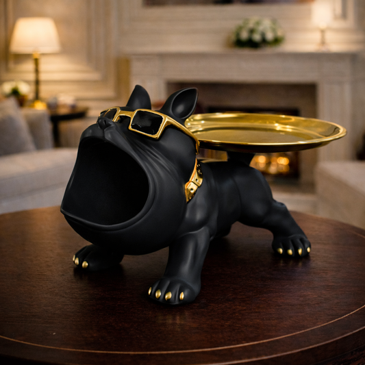 Luxury Black French Bulldog Statue & Key Tray | EnamorarDecor