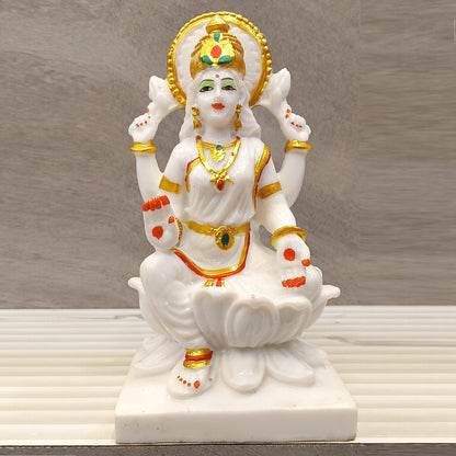 Marble Finish Goddess Laxmi Sitting on Kamal Statue | EnamorarDecor