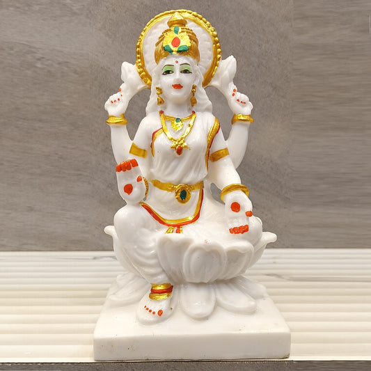 Marble Finish Goddess Laxmi Sitting on Kamal Statue | EnamorarDecor