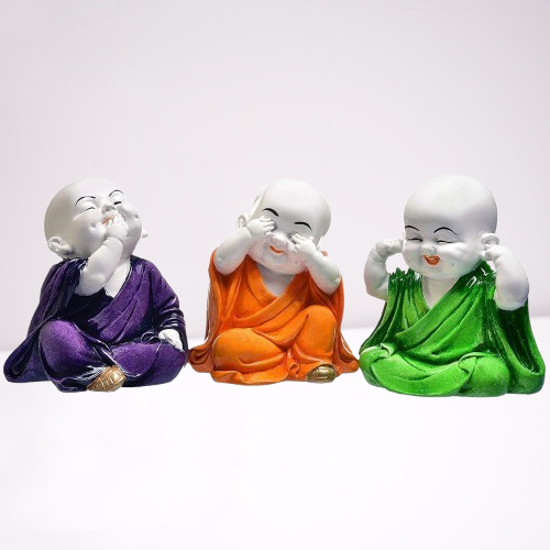 Multicolor Resin Laughing Buddha Set of 3 | EnamorarDecor