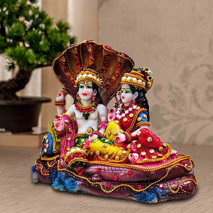 Multicolor Laxmi Narayan Ji on Sheshnag Resin Statue | EnamorarDecor