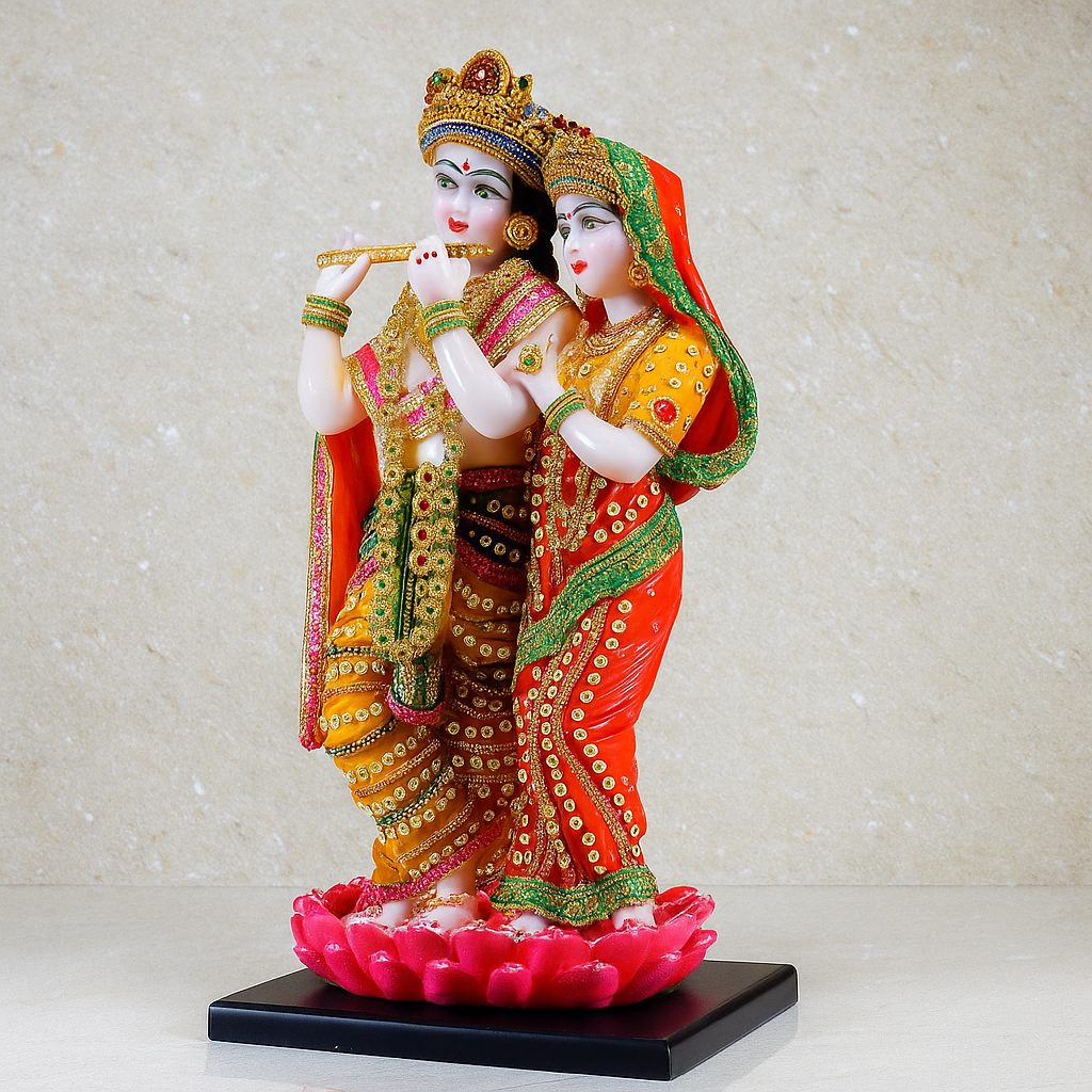 Multicolor Radha Krishan Standing on Lotus Resin Statue | EnamorarDecor
