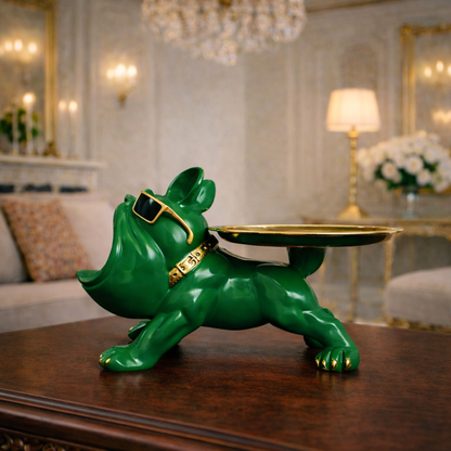 Luxury Green French Bulldog Statue & Key Tray | EnamorarDecor