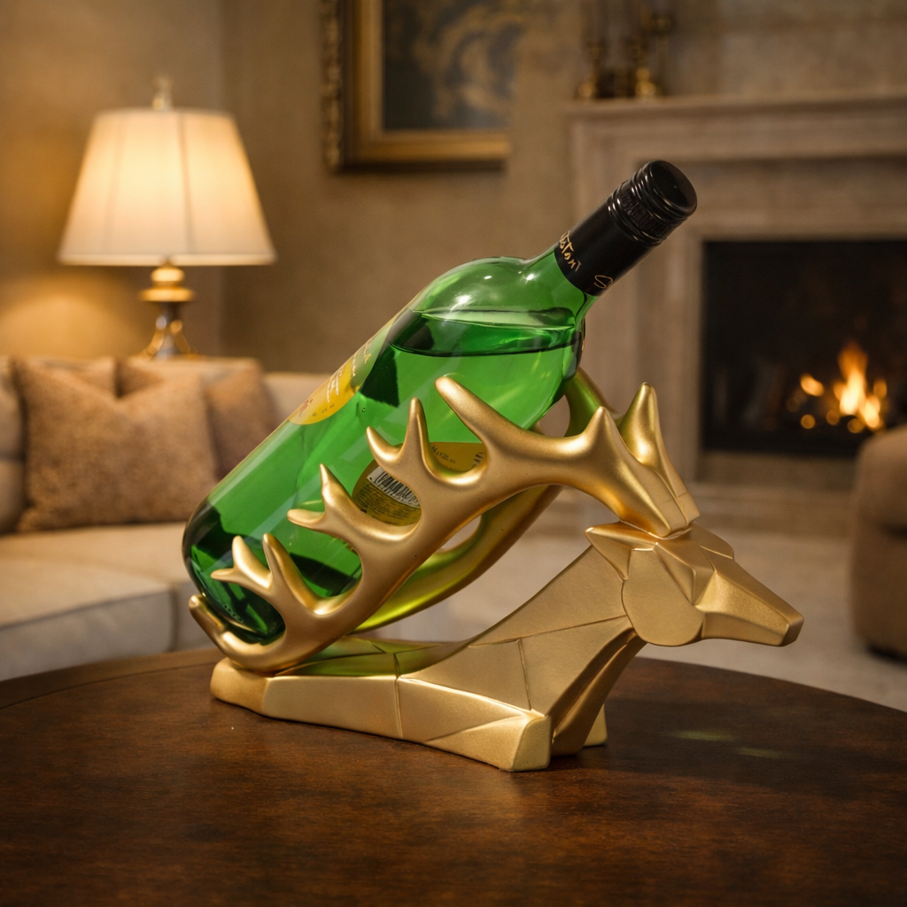 Luxury Golden Deer Head Wine Bottle Holder | EnamorarDecor