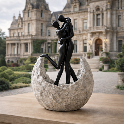 Luxury Black & White Moon Couple Sculpture | EnamorarDecor