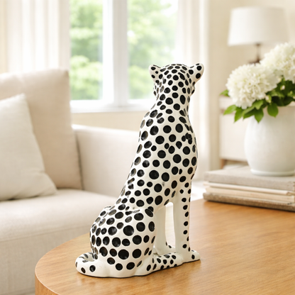 Luxury White Snow Small Cheetah Statue | EnamorarDecor