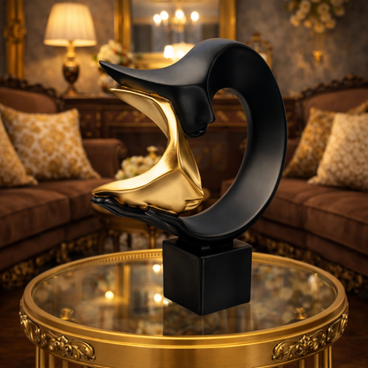 Luxury Black Gold Masked Couple Sculpture | EnamorarDecor