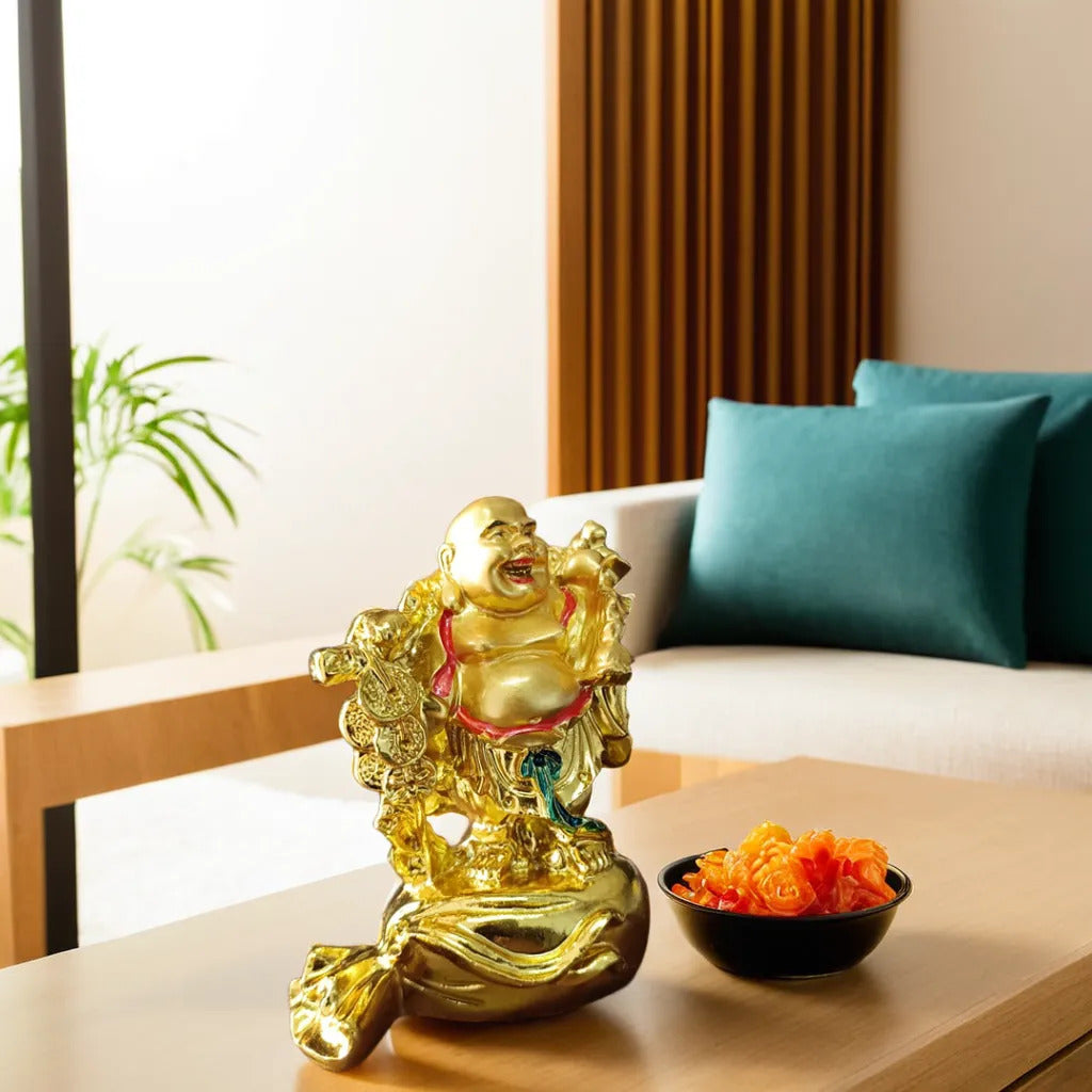 Gold Platted Standing Buddha Resin Statue | EnamorarDecor