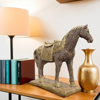 Wooden Finish Horse Resin Statue | EnamorarDecor