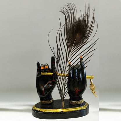 Lord Krishna Hand with Flute Antique Sculpture (Black) | EnamorarDecor