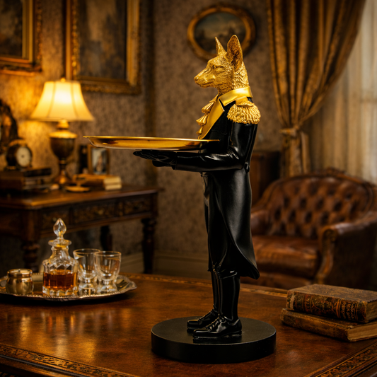 Luxury Black Wolf Decor with Tray Statue | EnamorarDecor
