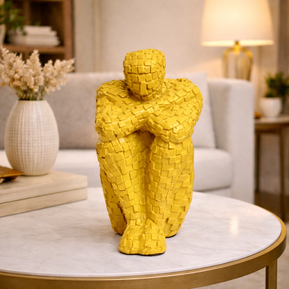 Luxury Yellow Mosaic Thinking Man Abstract Statue | EnamorarDecor