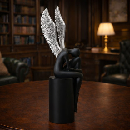 Silver Wings Black Angel Sculpture | EnamorarDecor