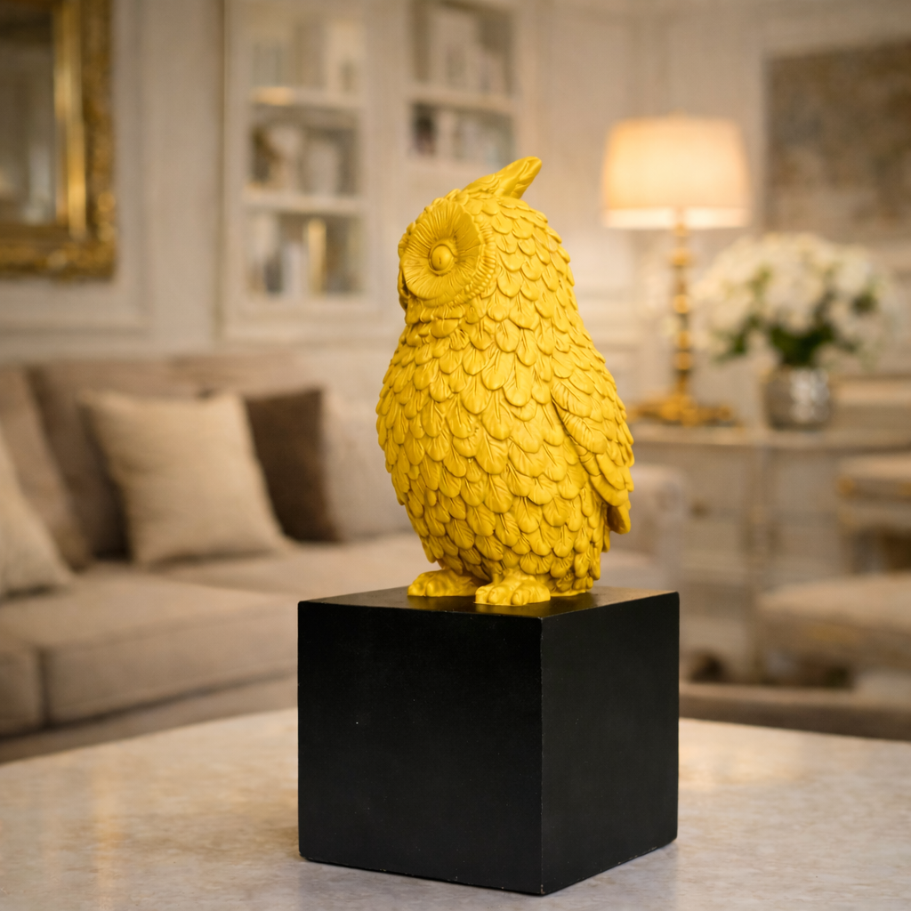 Luxury Yellow Owl Decorative Statue | EnamorarDecor