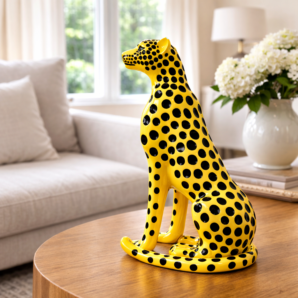 Luxury Yellow Small Cheetah Statue | EnamorarDecor