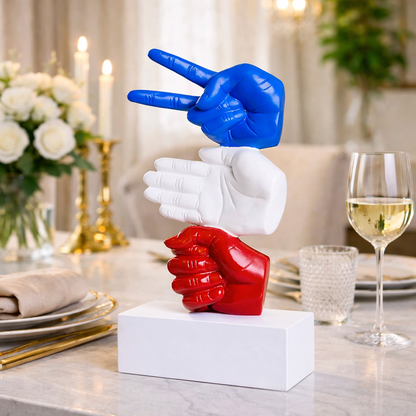 Modern Hand Gesture With White Base Sculpture | EnamorarDecor