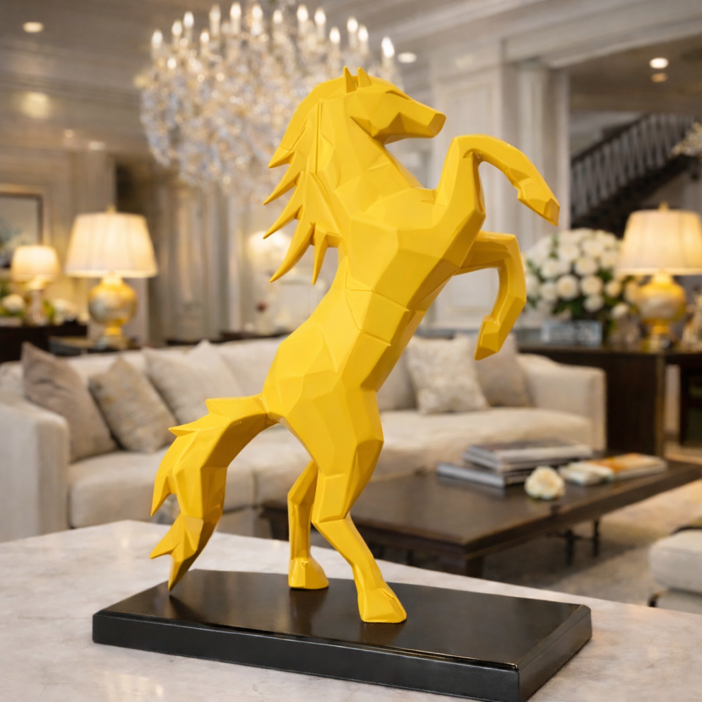 Royal Yellow Rearing Victory Ferrari Horse Statue | EnamorarDecor