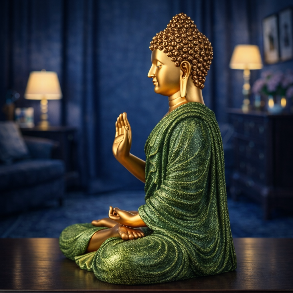 Luxury Big Golden & Green Buddha Statue | EnamorarDecor
