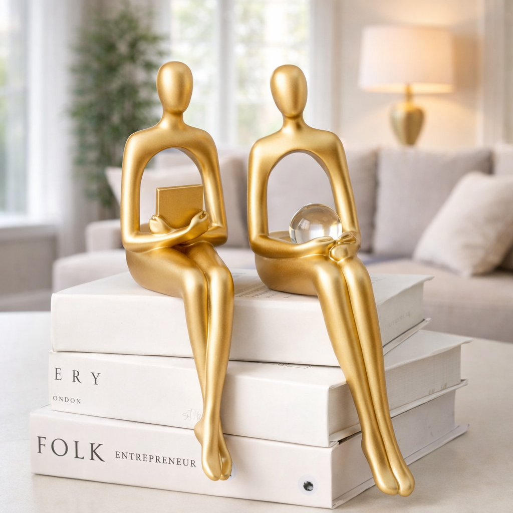 Luxury Golden Abstract Thinkers Sitting Ladies Statues | EnamorarDecor