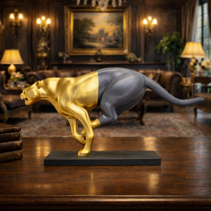 Luxury Grey Leap of Life Panther Statue | EnamorarDecor