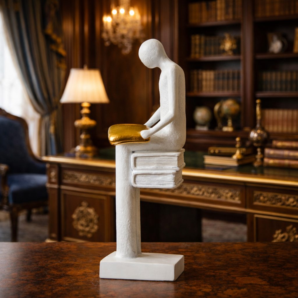 Luxury White Reading Man Book Statue | EnamorarDecor