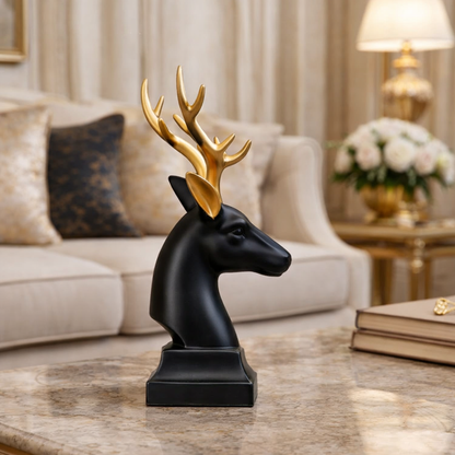 Luxury Black Deer Head Gold Horn Decor | EnamorarDecor