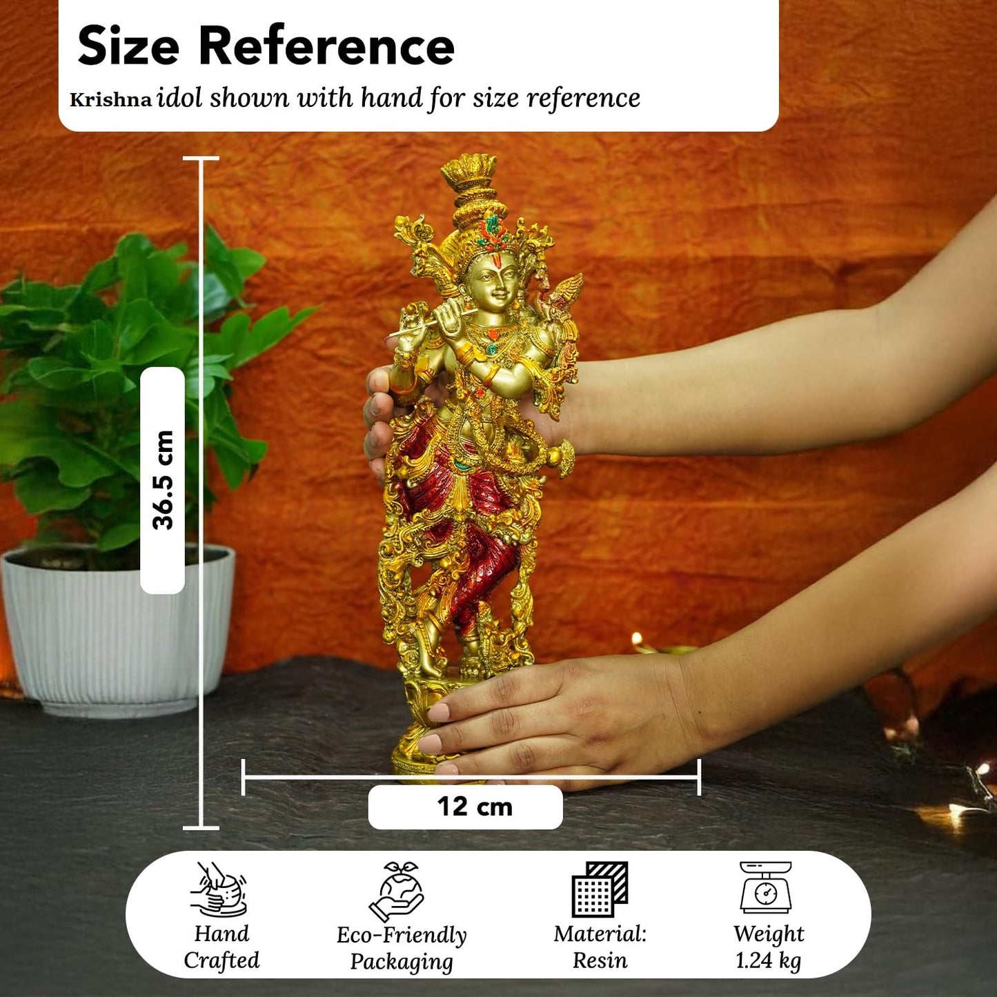 Golden Krishna Playing Flute Resin Statue | EnamorarDecor