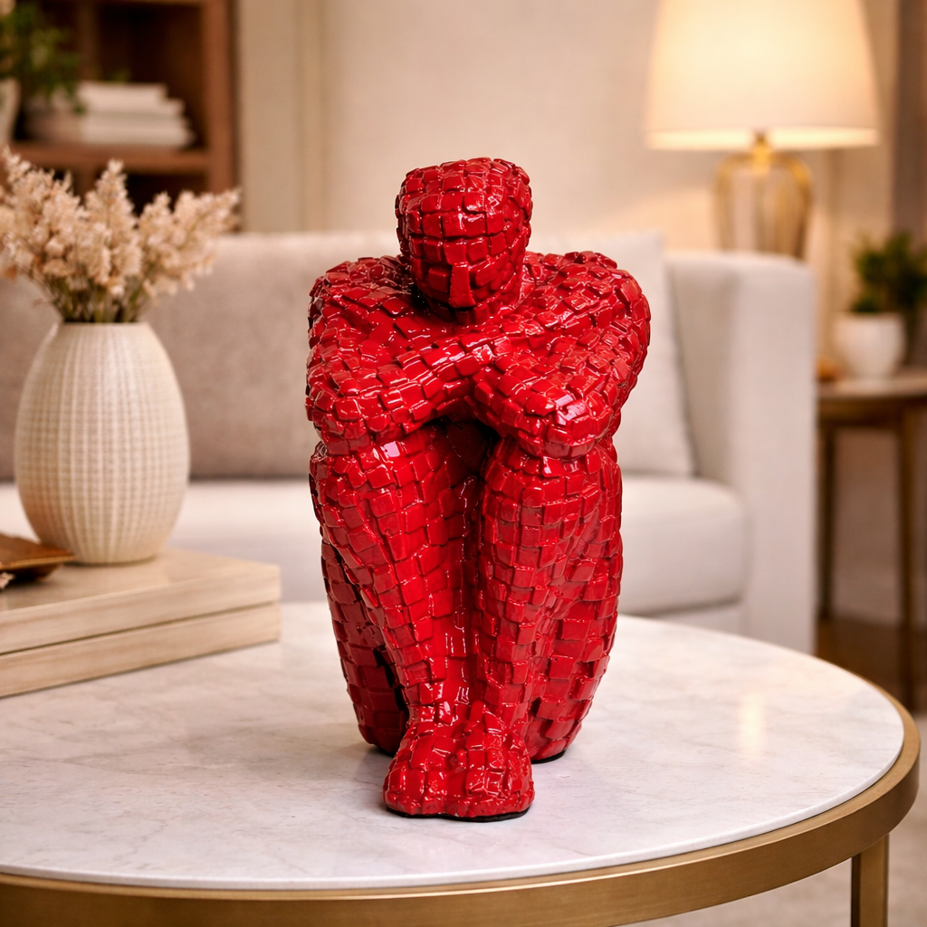Luxury Red Mosaic Thinking Man Abstract Statue | EnamorarDecor