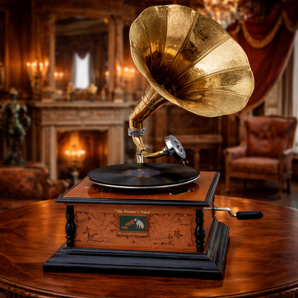Vintage Brass Playable Square Gramophone | EnamorarDecor