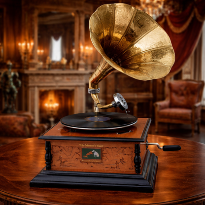 Vintage Brass Playable Square Gramophone | EnamorarDecor