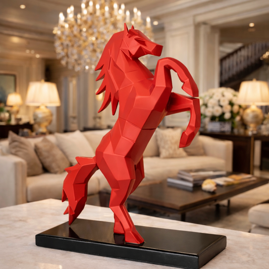 Royal Red Rearing Victory Ferrari Horse Statue | EnamorarDecor