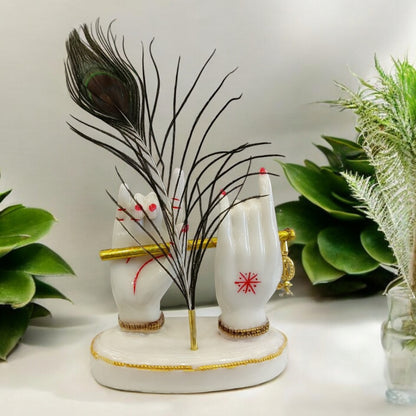 Lord Krishna Hand with Flute Antique Sculpture (White) | EnamorarDecor
