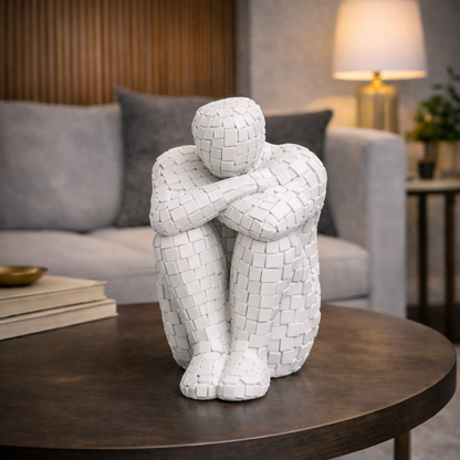 Luxury White Mosaic Thinking Man Abstract Statue | EnamorarDecor
