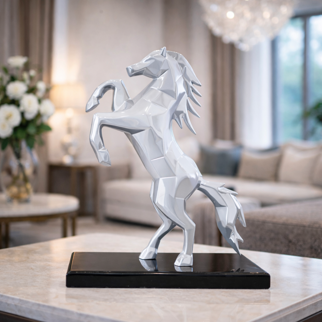 Royal Silver Rearing Victory Ferrari Horse Statue | EnamorarDecor