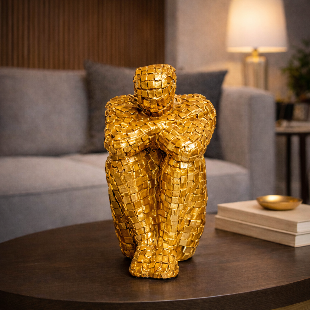 Luxury Golden Mosaic Thinking Man Abstract Statue | EnamorarDecor