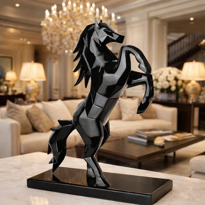 Royal Black Rearing Victory Ferrari Horse Statue | EnamorarDecor