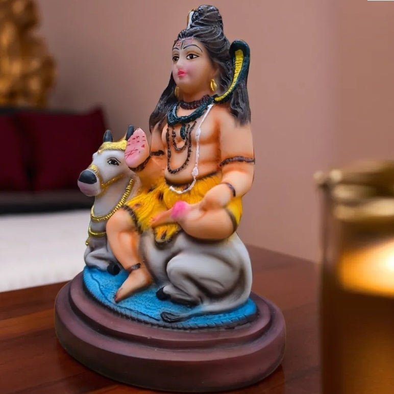 Multicolor Shiva Sitting on Nandi Resin Statue | EnamorarDecor