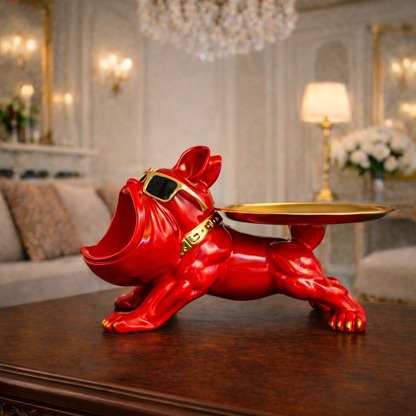 Luxury Red French Bulldog Statue & Key Tray | EnamorarDecor