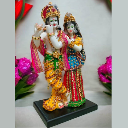 Multicolor Krishna Radha Standing Playing Flute Resin Statue | EnamorarDecor