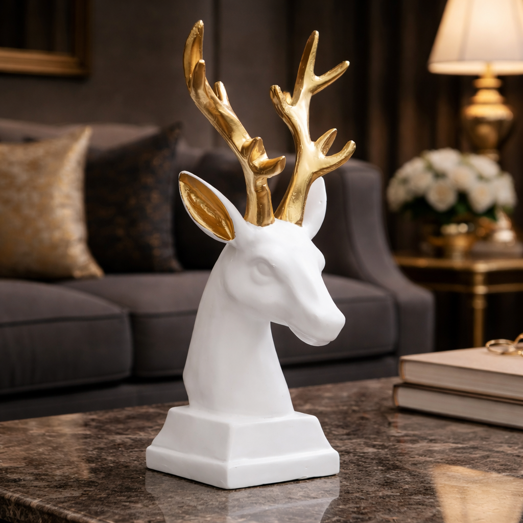 Luxury White Deer Head Gold Horn Decor | EnamorarDecor