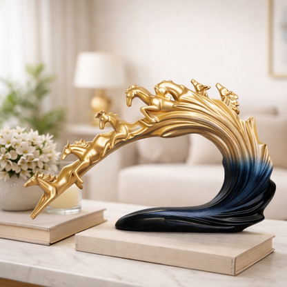 Luxury Golden Blue 7 Running Horses Showpiece | EnamorarDecor