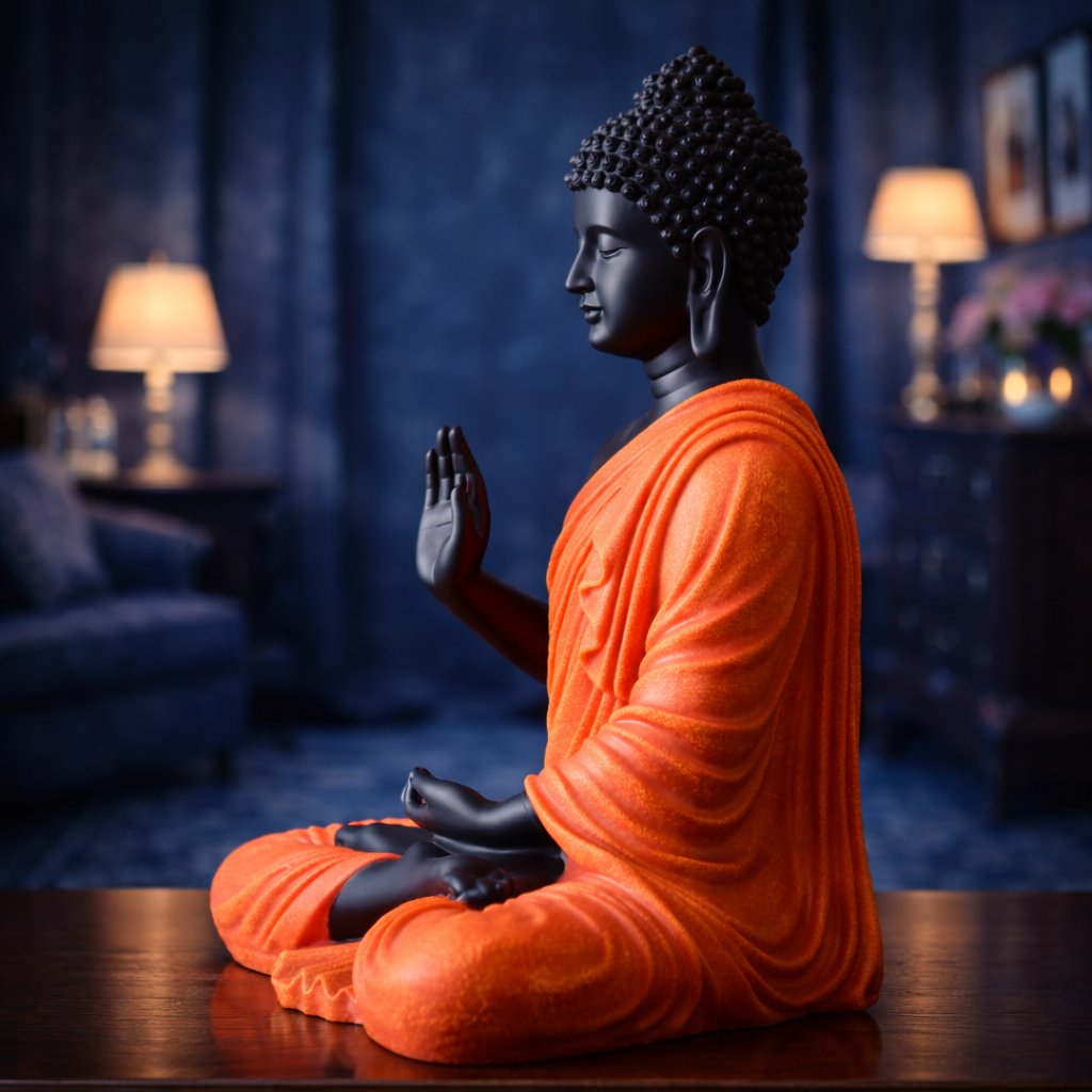 Luxury Big Black & Orange Buddha Statue | EnamorarDecor