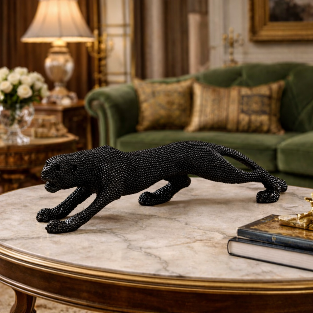 Luxury Black Dotted Cheetah Long Sculpture | EnamorarDecor