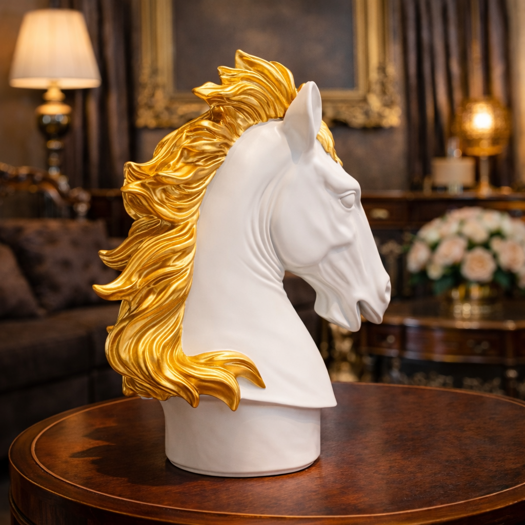 Luxury White Jack Horse Decor Sculpture | EnamorarDecor